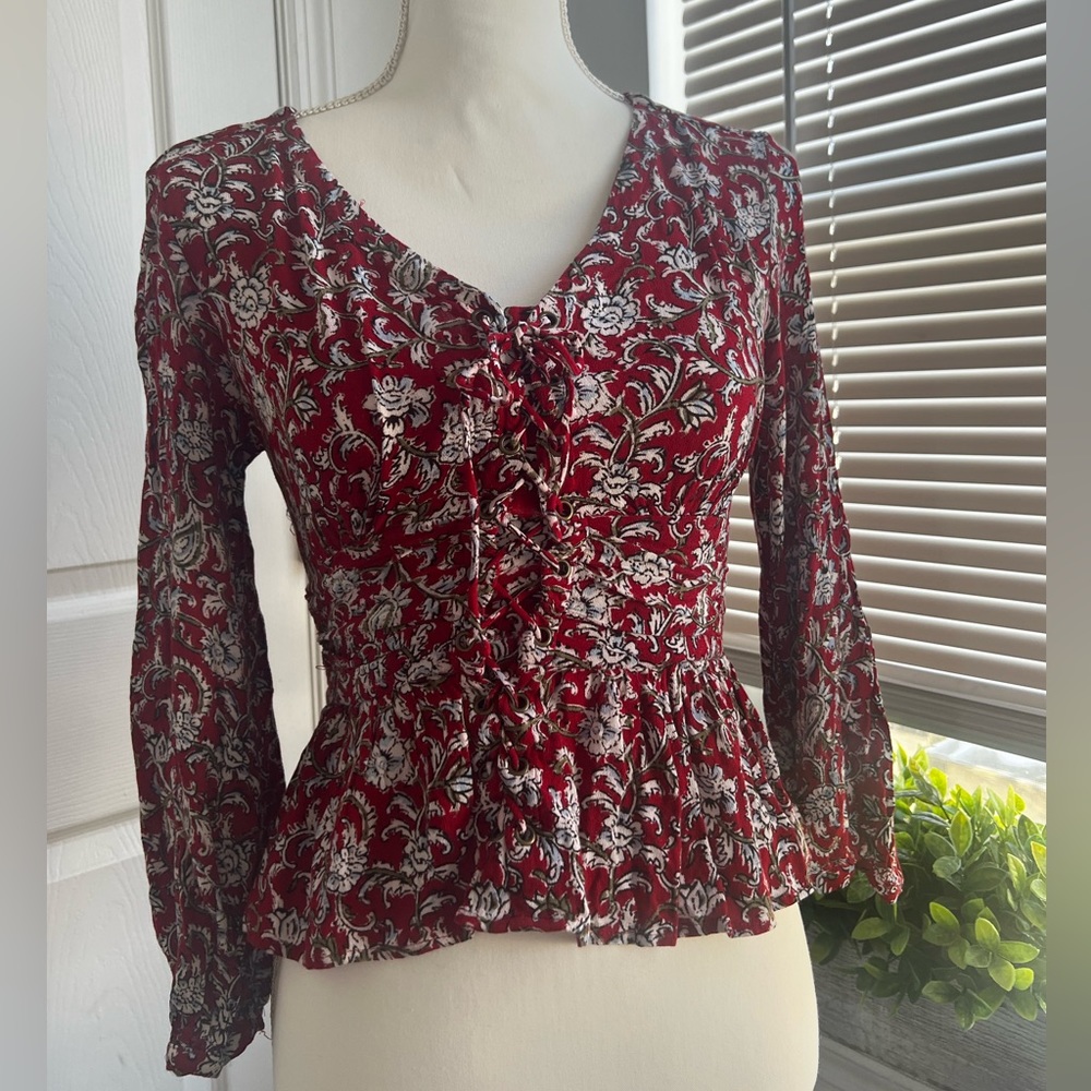Anthropologie Ruffle Corset Peplum Top size 2